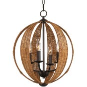 Wholesale - Kendall 20" 4-Light Modern Rustic Armillary Round Pendant Chandelier, Rattan Style + Oil Rubbed Bronze Finish, UPC: 810018526849